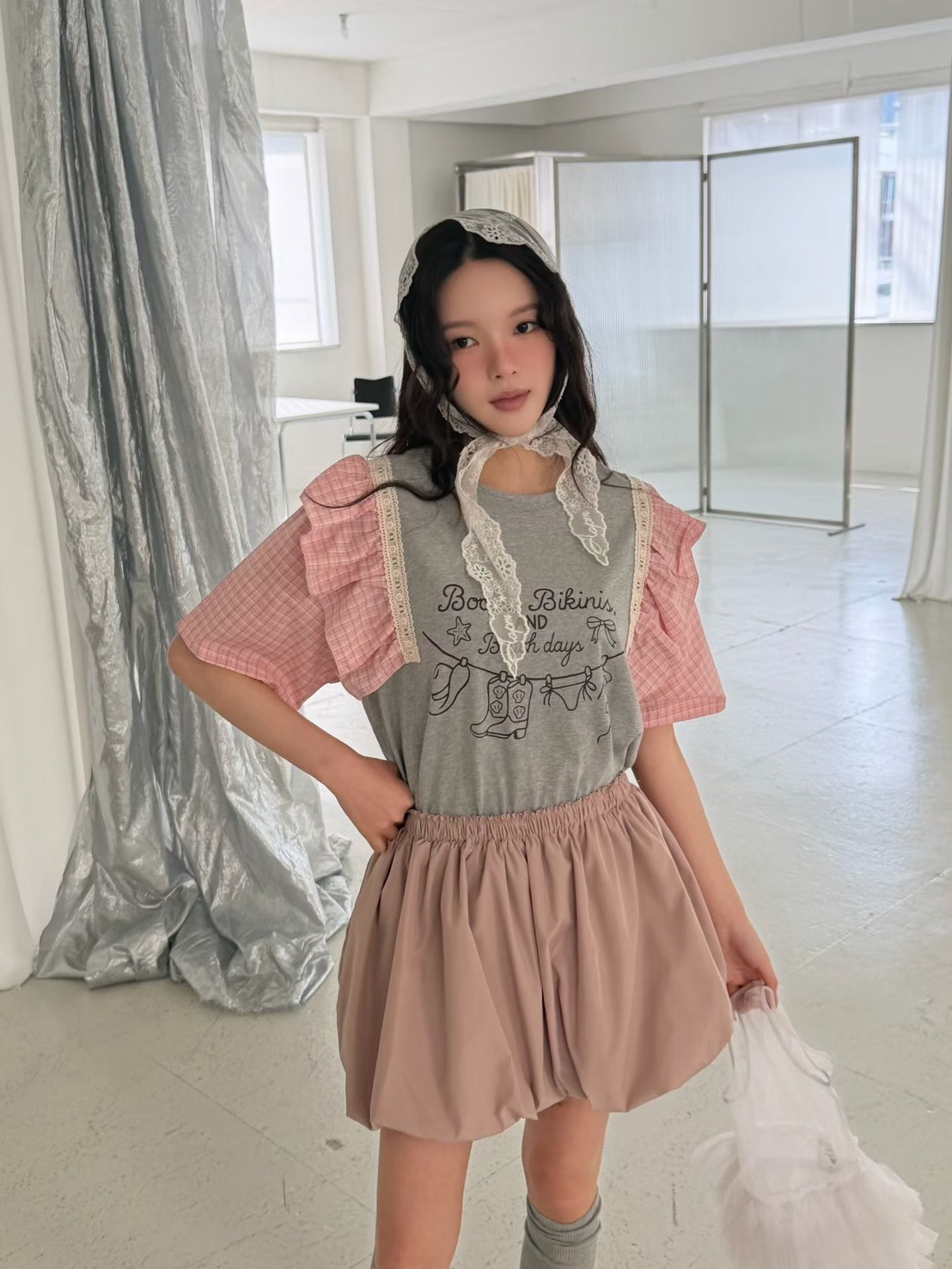 曬衣格子袖T