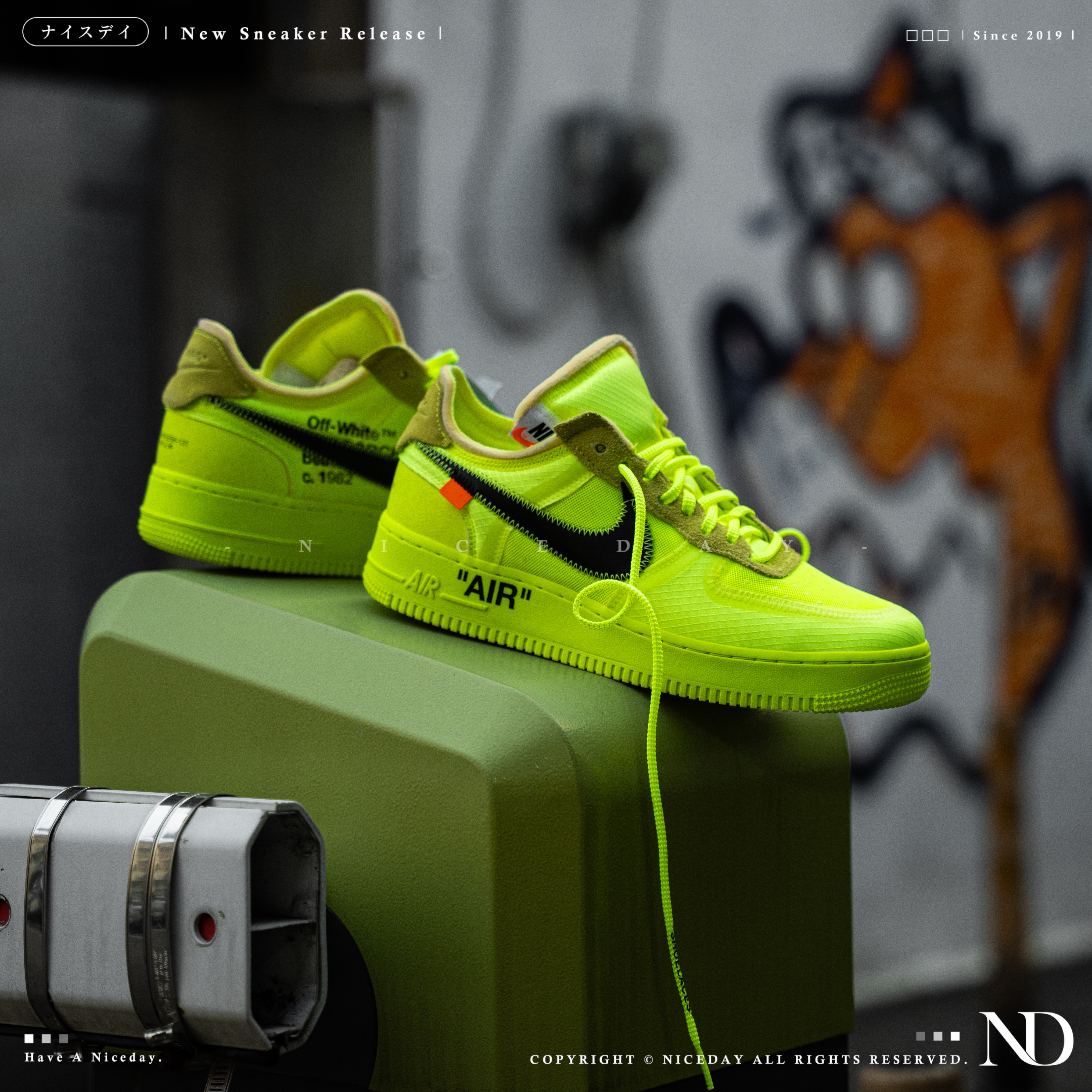 NICEDAY 代購 Off White x Nike Air Force 1 Part 2 螢光綠 黑勾 昆凌同款 AO4606-700