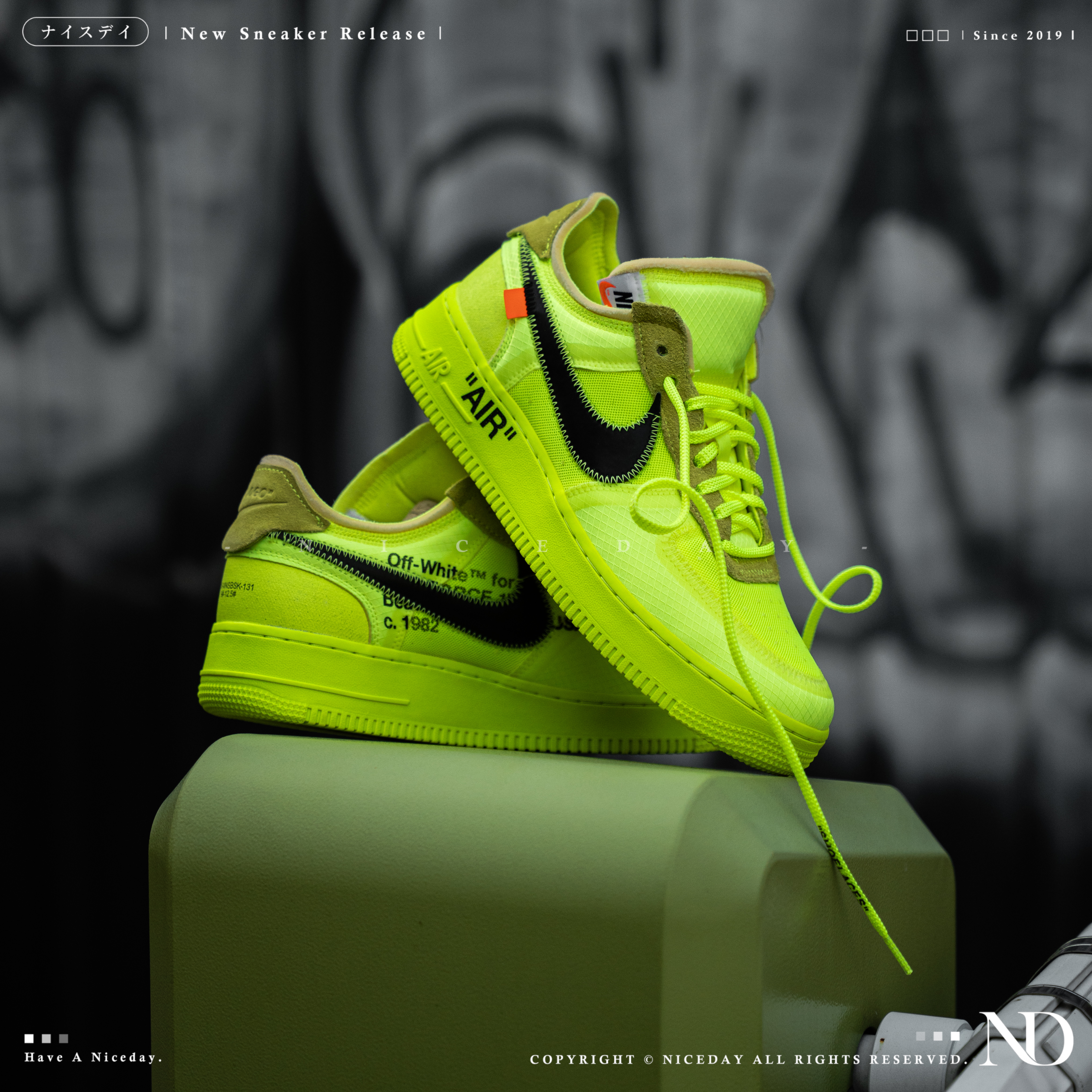 NICEDAY 代購 Off White x Nike Air Force 1 Part 2 螢光綠 黑勾 昆凌同款 AO4606-700