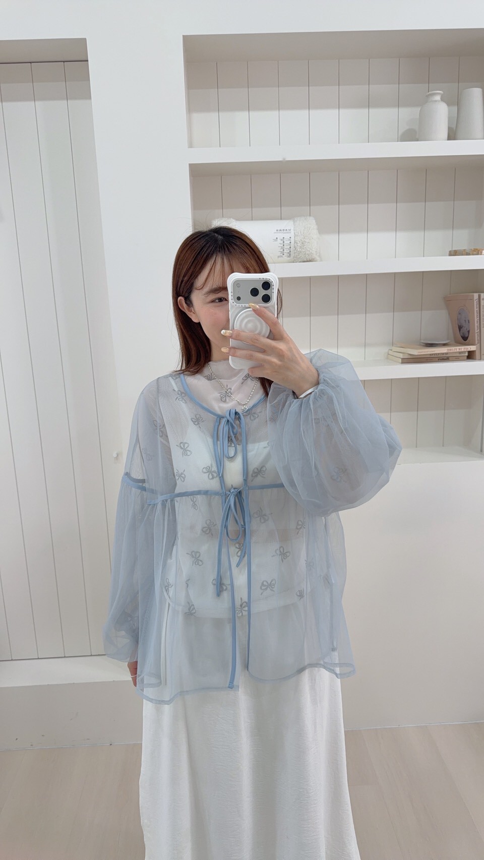 日系雙層透紗罩衫 2colors