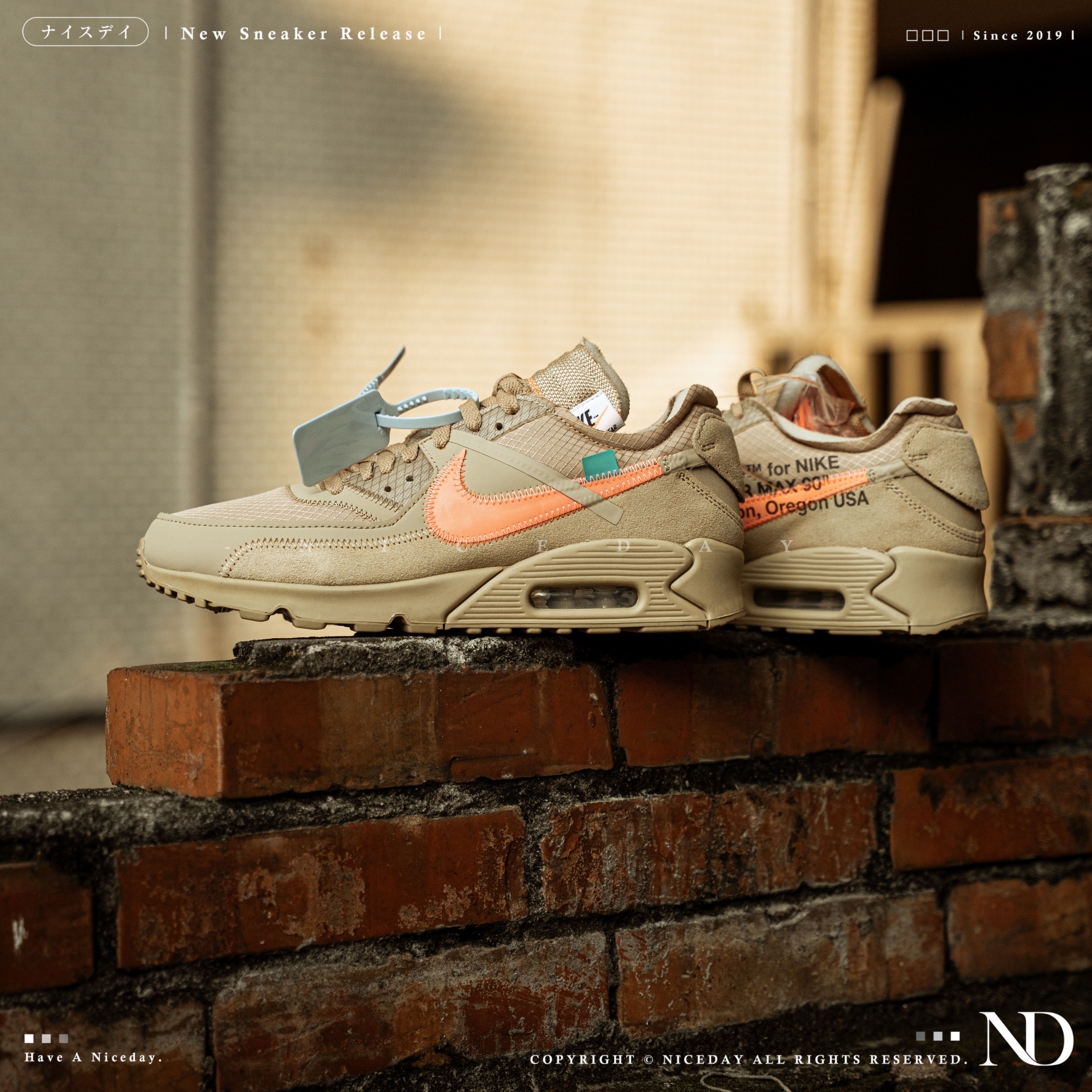 NICEDAY 代購 Off White x Nike Air Max 90 OG款 沙漠 橘勾 重磅聯名 林俊傑同款 AA7293-200