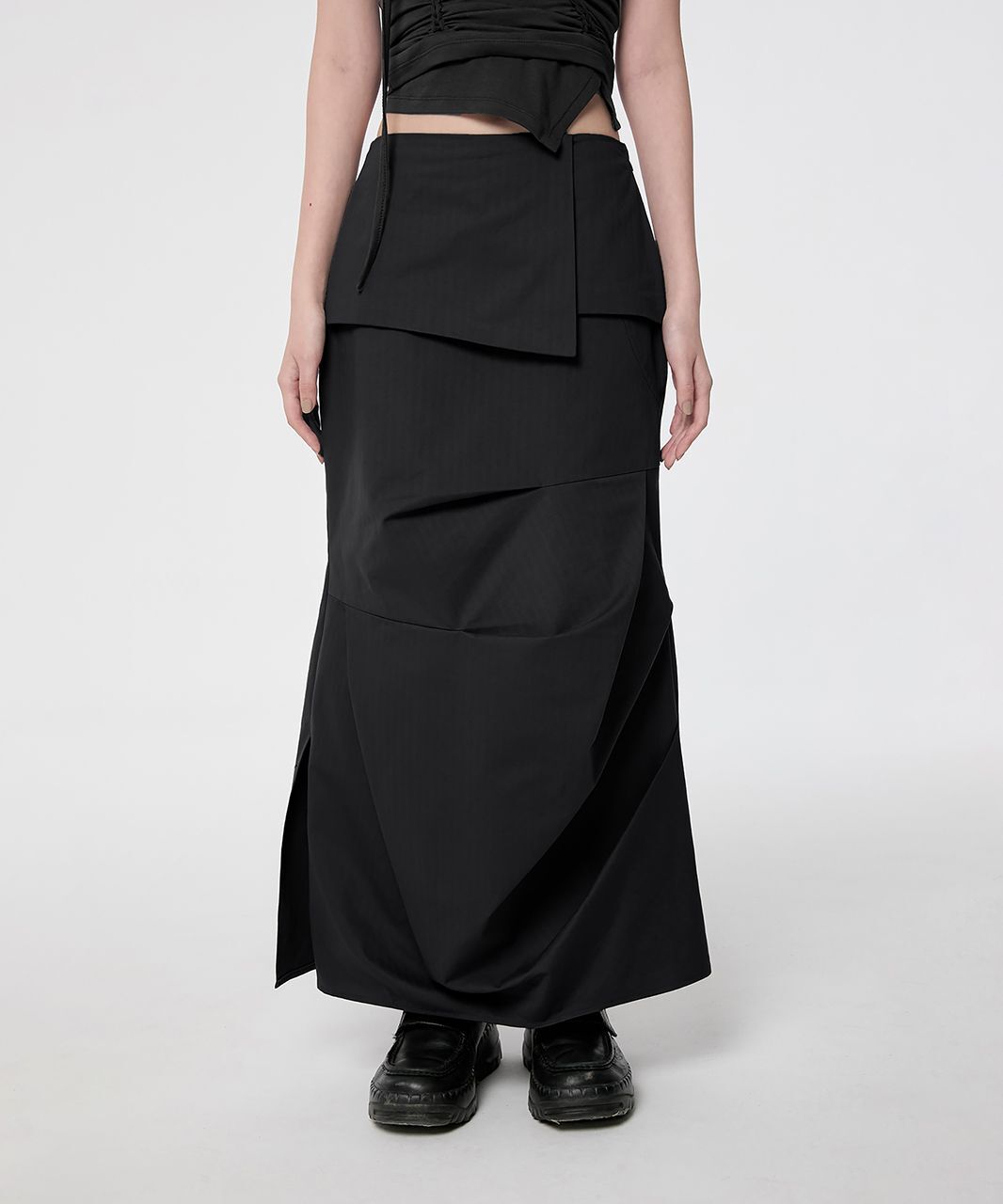 FLAREUP Drape Layered Maxi Skirt FL-238_Black