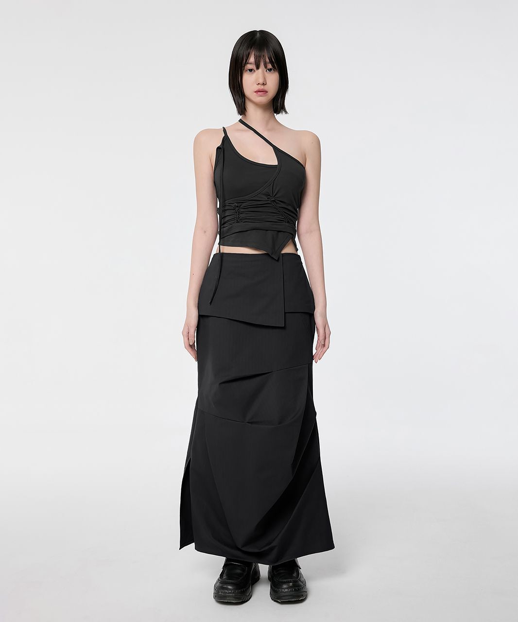 FLAREUP Drape Layered Maxi Skirt FL-238_Black