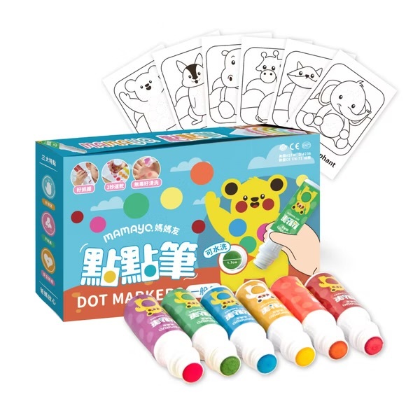 【𝐦𝐚𝐦𝐚𝐲𝐨】無毒點點畫筆-標準六色組(附塗鴉紙)