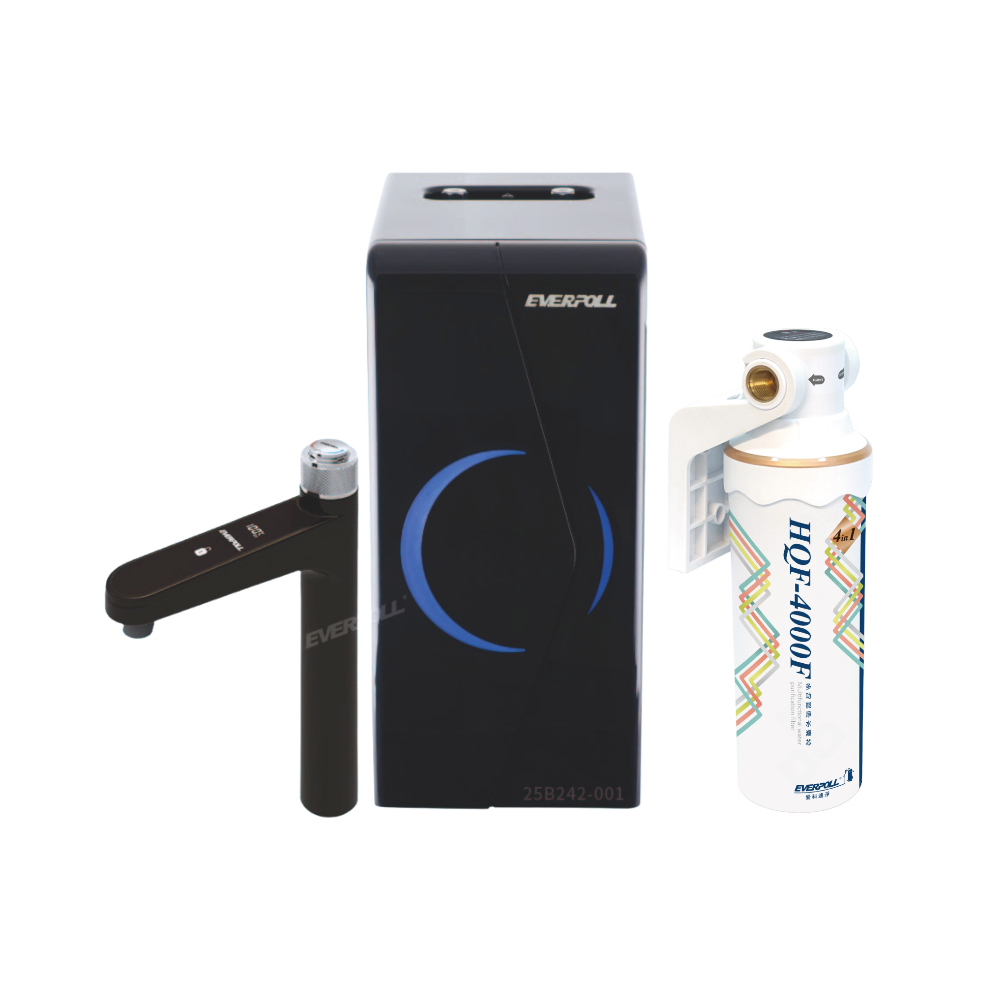 【精準掌控每一度】EVERPOLL 愛科 EP-168 PLUS 調溫 UVC 無壓飲水機＋HQF-4000 4 合 1 淨水組