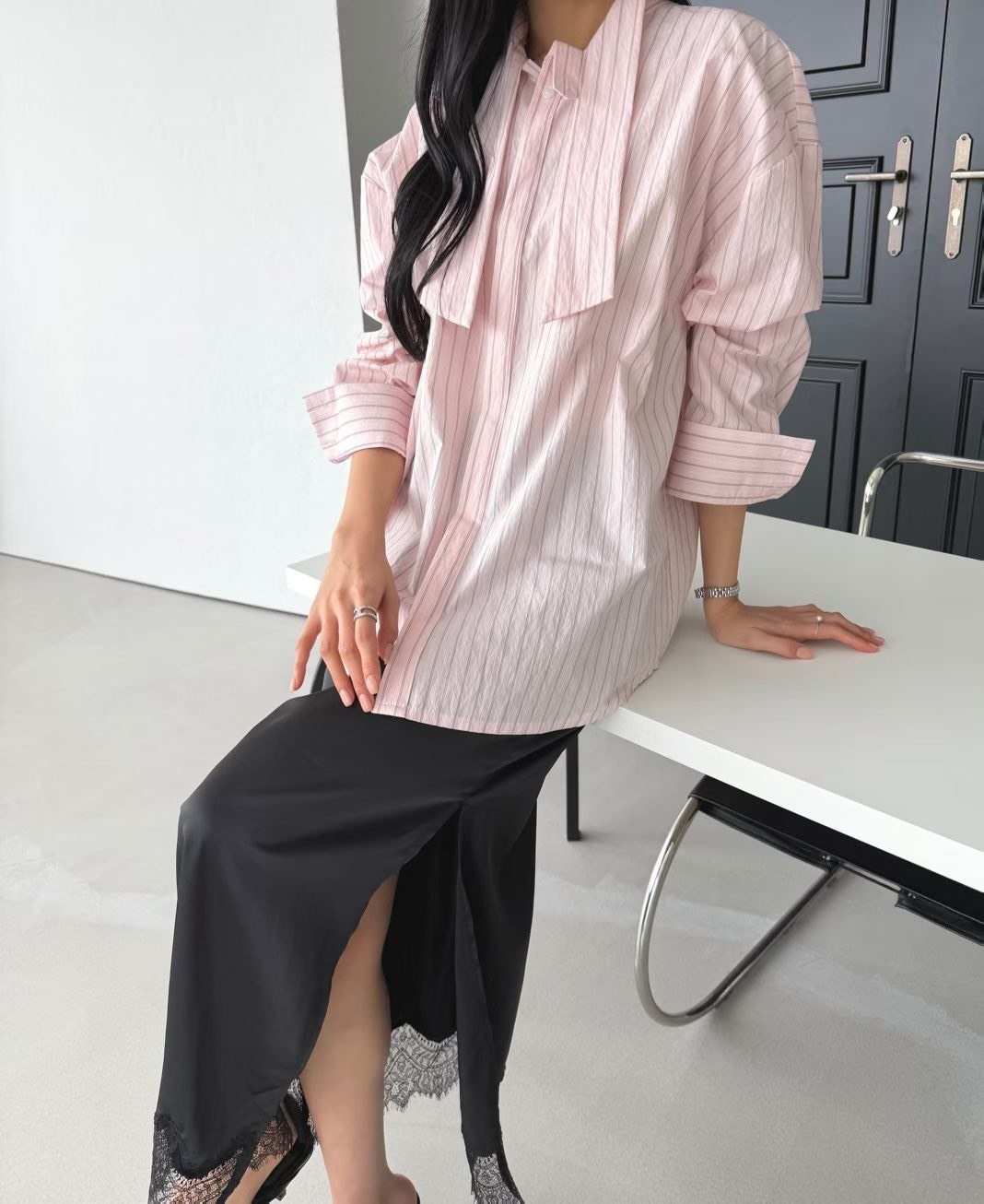 直線領結休閒襯衫