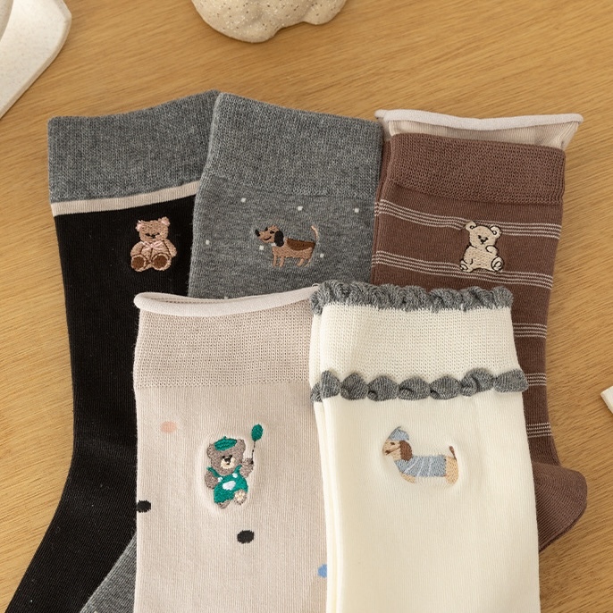 《04124》可愛熊熊與狗狗們刺繡襪
