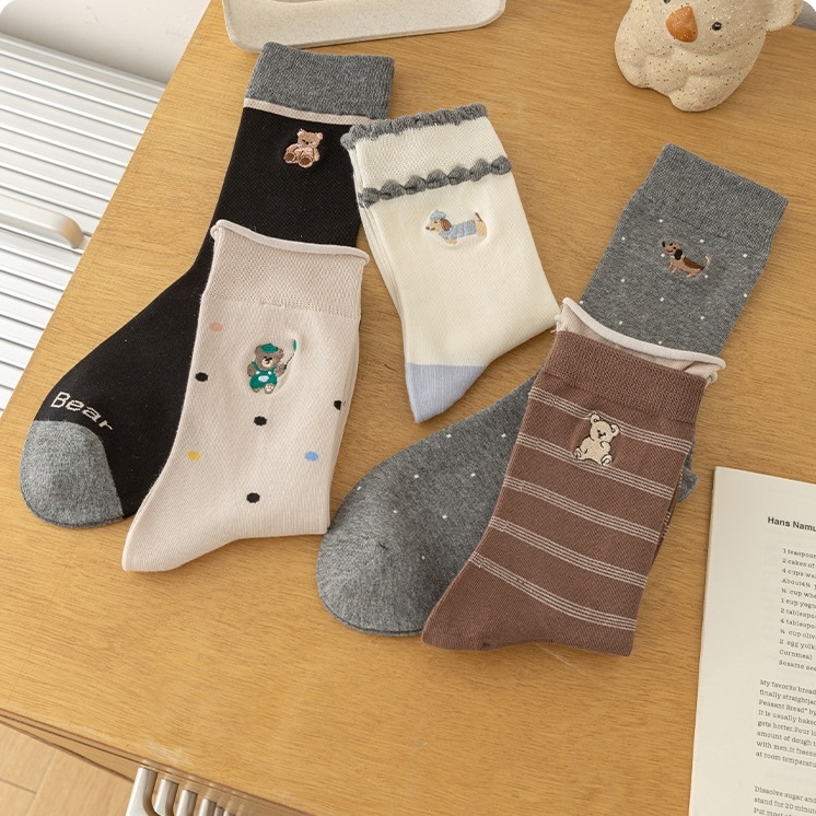 《04124》可愛熊熊與狗狗們刺繡襪
