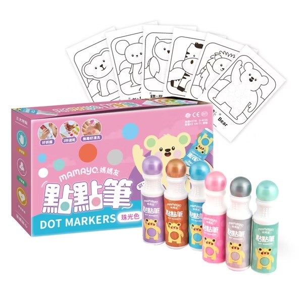 【𝐦𝐚𝐦𝐚𝐲𝐨】無毒點點畫筆-珠光六色組(附塗鴉紙)