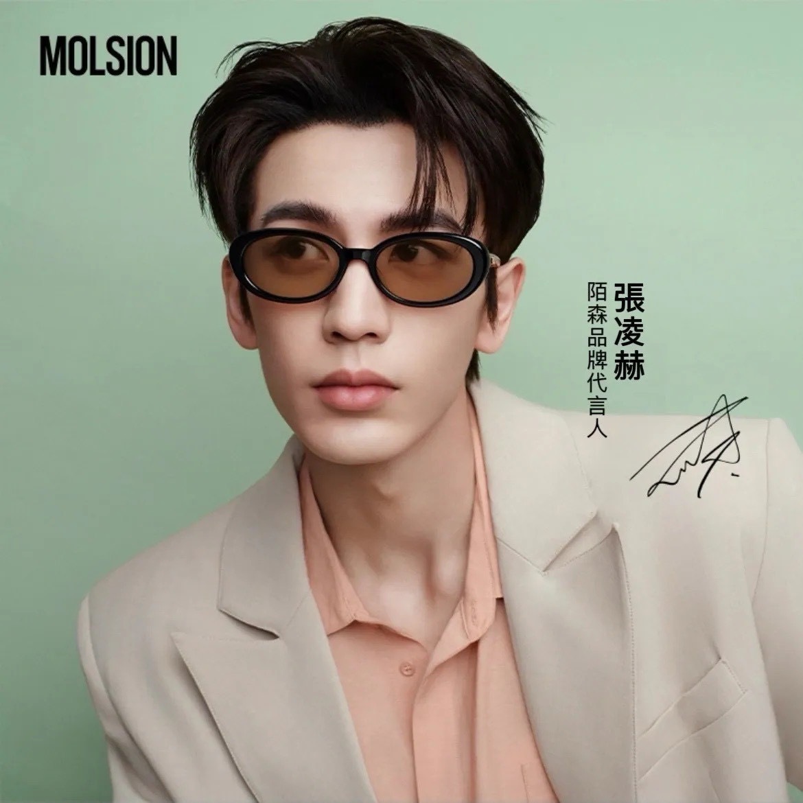【Luxury】 張凌赫代言 陌森眼鏡 非偏光 MOLSION 蛋形 美式 復古 墨鏡 三款 藝人同款 MM3010A16 非偏光 小卡/冰箱貼/海報(依照廠商出貨)