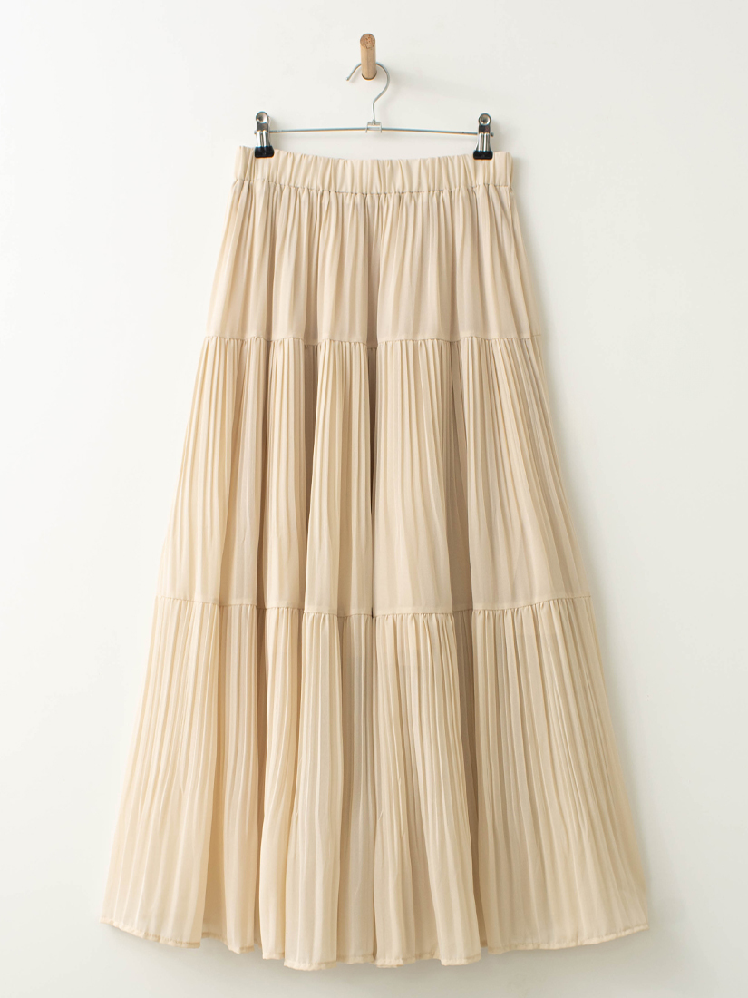 溫柔氣質雪紡壓褶剪接蛋糕長裙