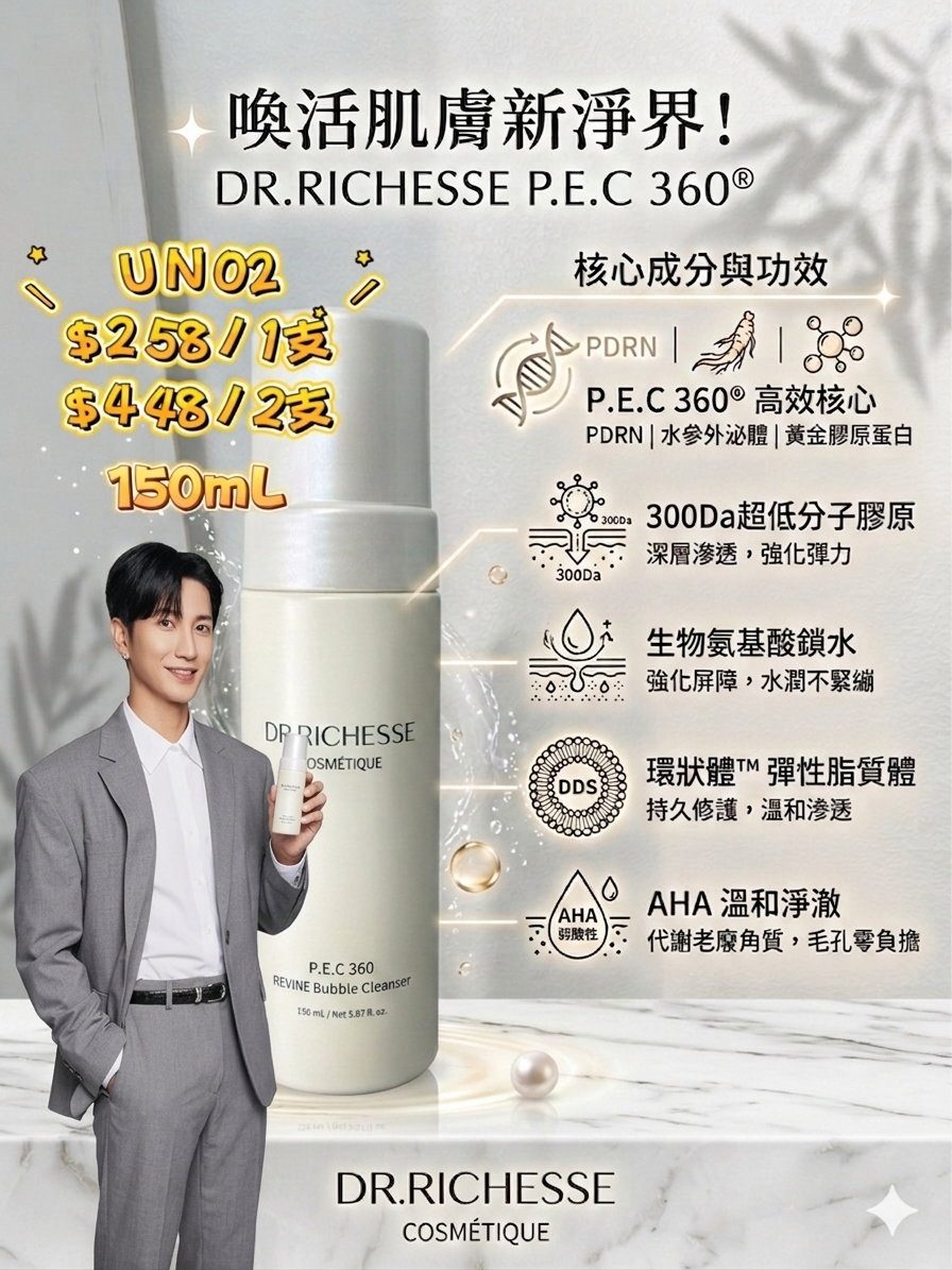 UN02 煥活肌膚新淨界！DR.RICHESSE P.E.C360煥活泡泡潔面乳 150ml✨$258/1 $448/2
