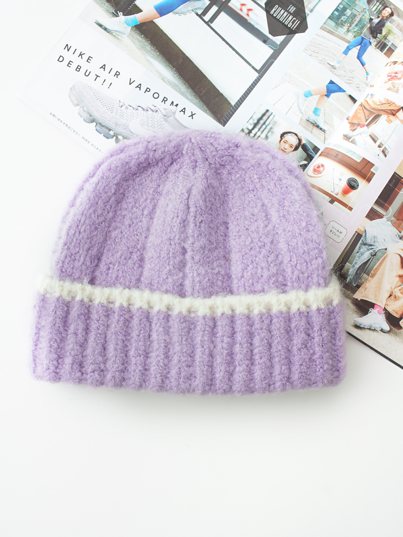 配色邊反摺毛線針織帽(3色)