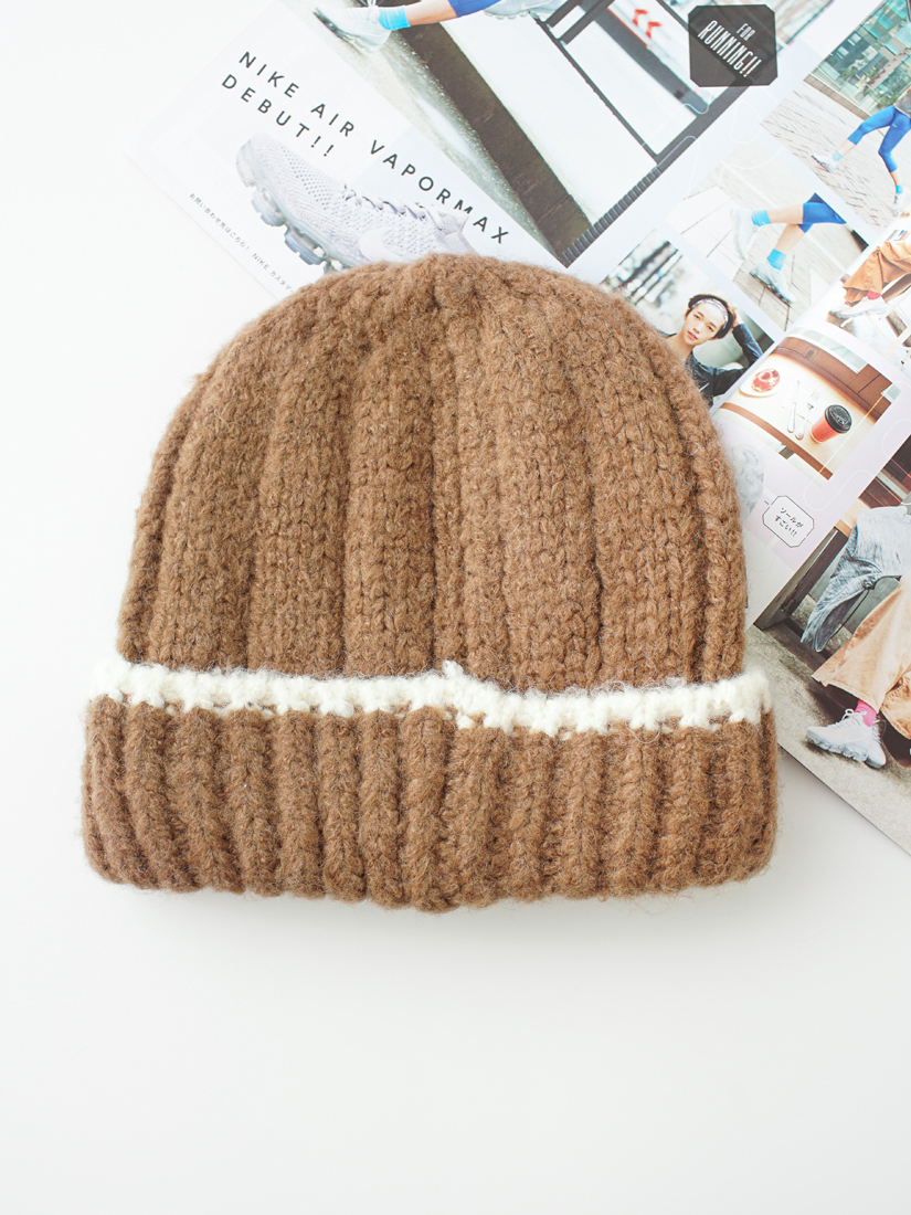 配色邊反摺毛線針織帽(3色)