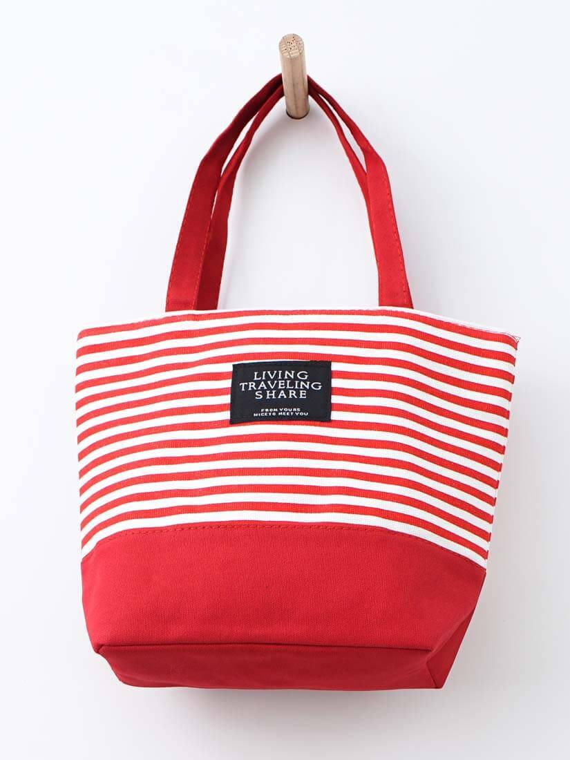 條紋帆布手提托特包(4色)