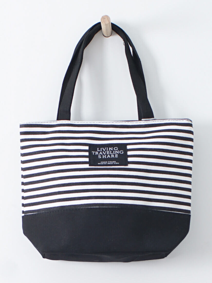 條紋帆布手提托特包(4色)