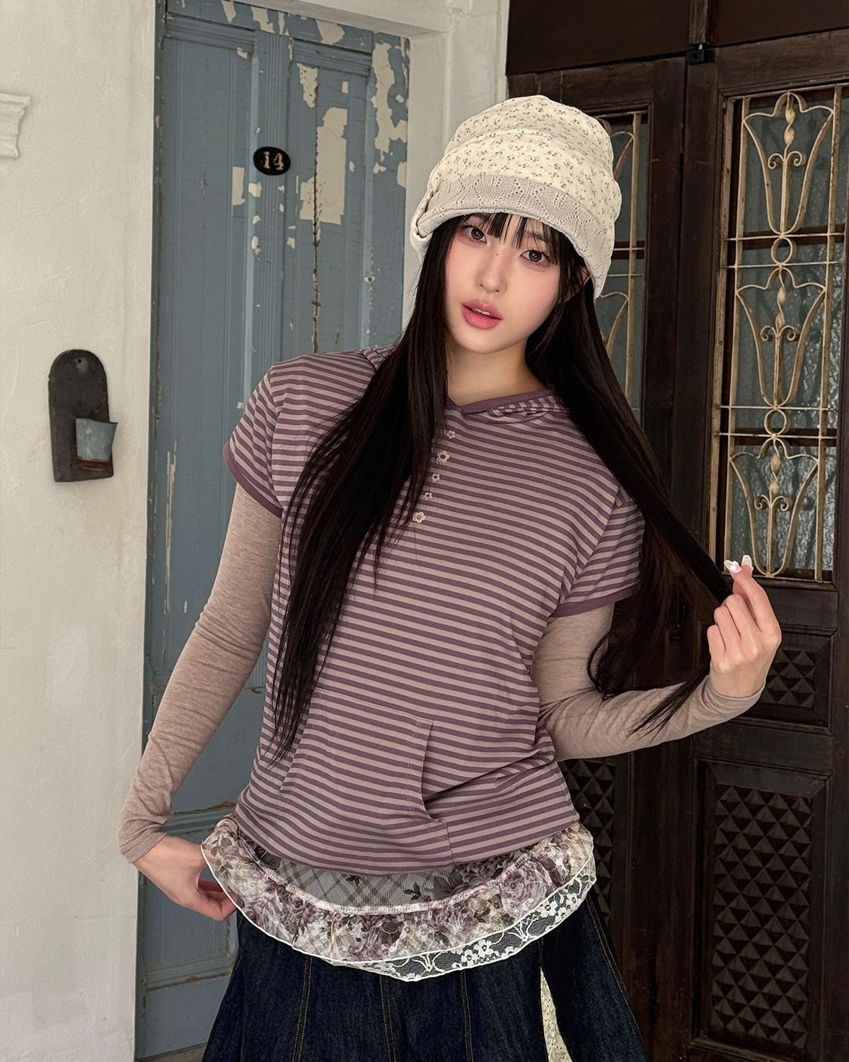 AEAE 皺褶毛線帽 米色 AE46SWBN001BEG