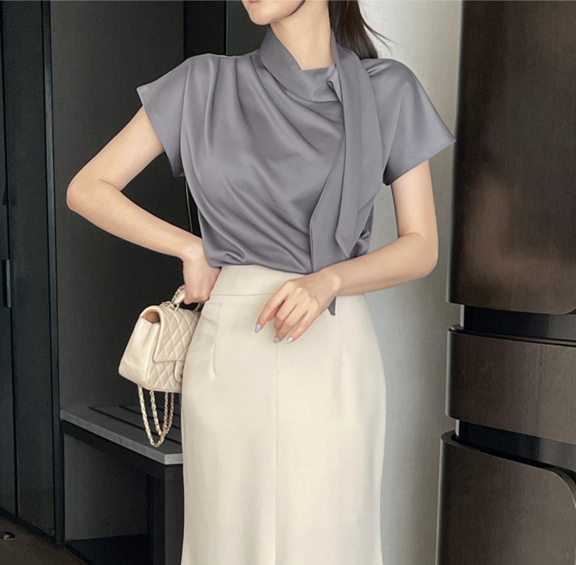 Everly 氣質垂墜領結上衣 [ 4色 / Free ]