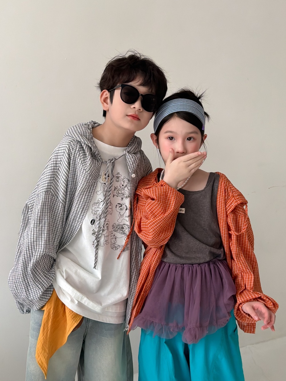 兄弟姐妹一起穿_兩色格子防曬外套