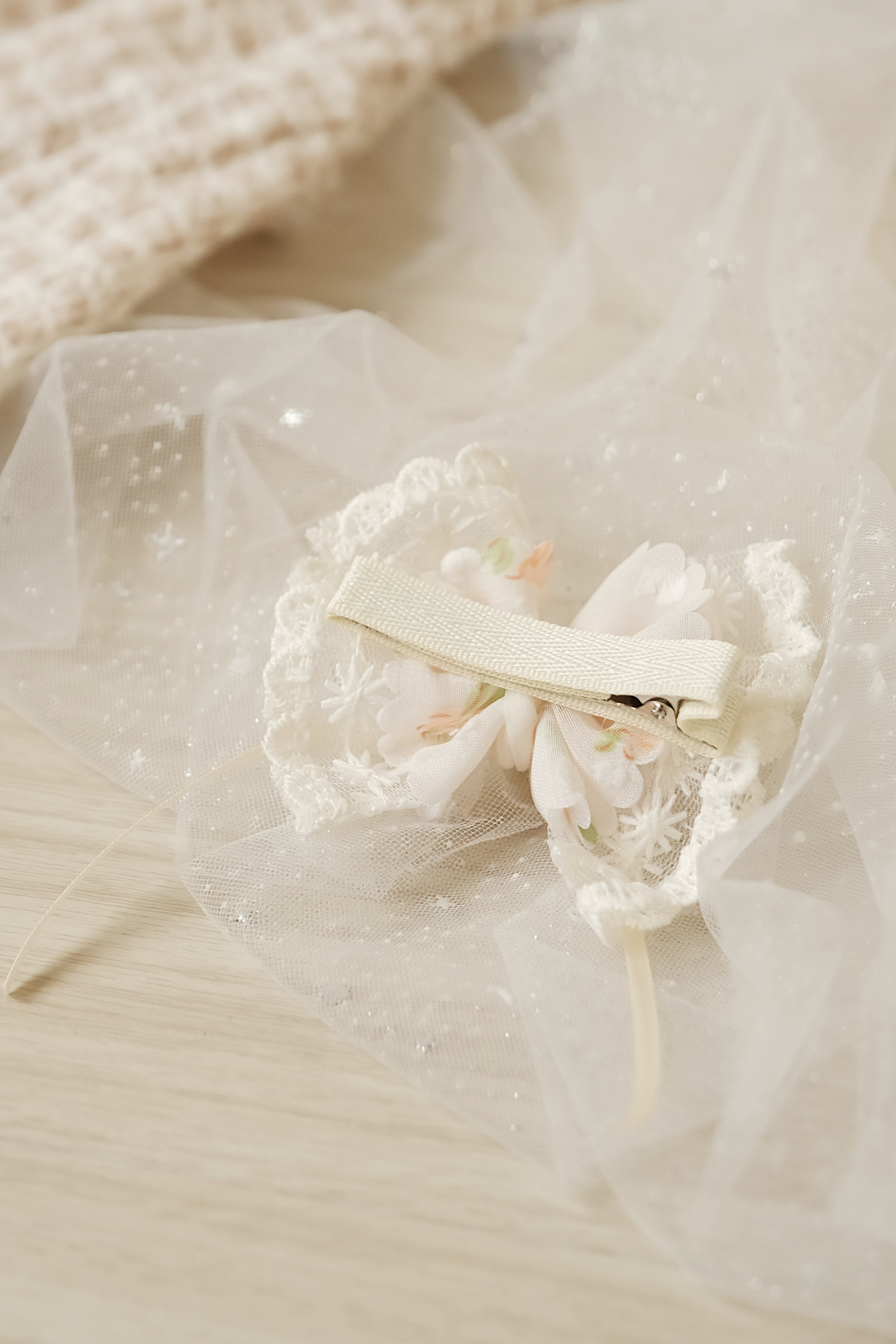 桔星小花蝴蝶結髮夾