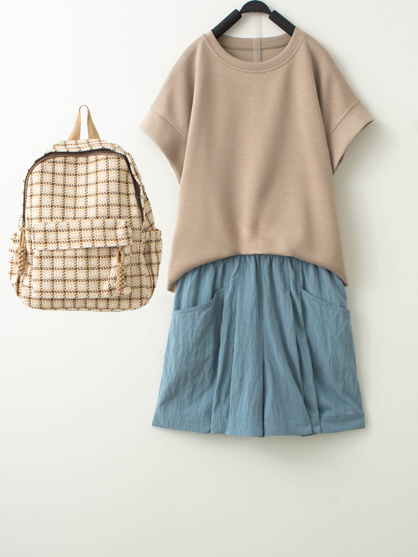 空氣棉連袖上衣鬆緊腰紋理打褶短褲組合