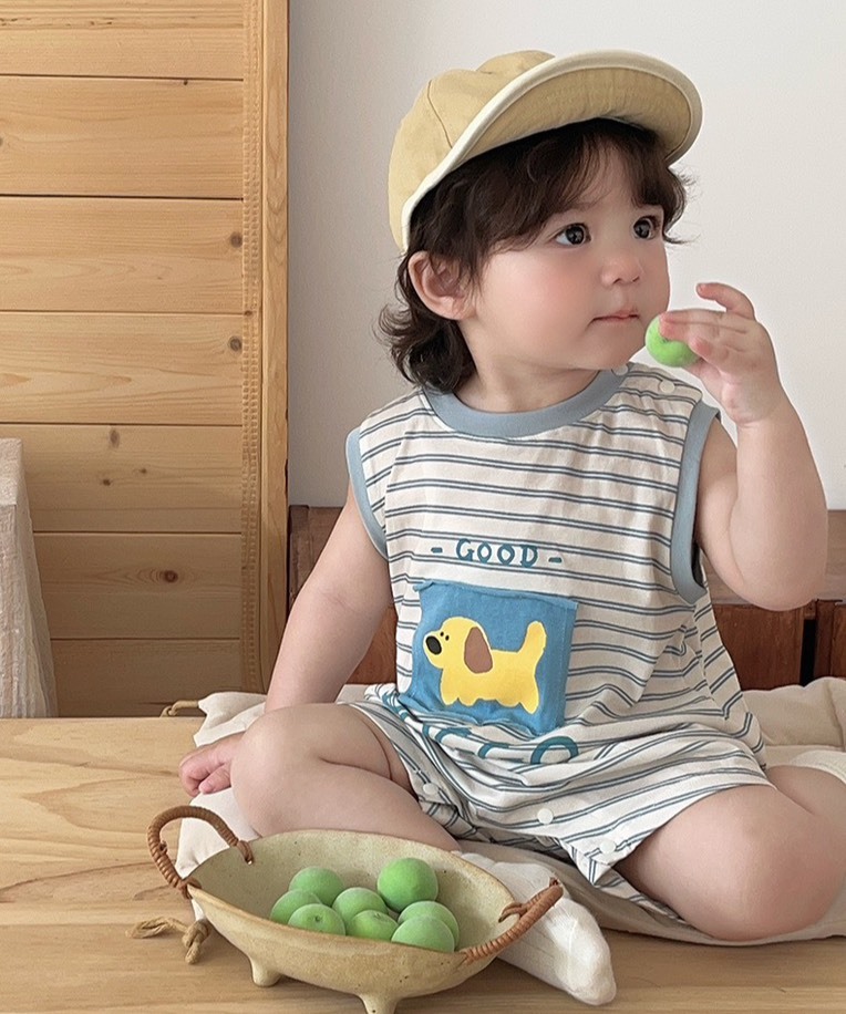 狗狗條紋無袖爬服