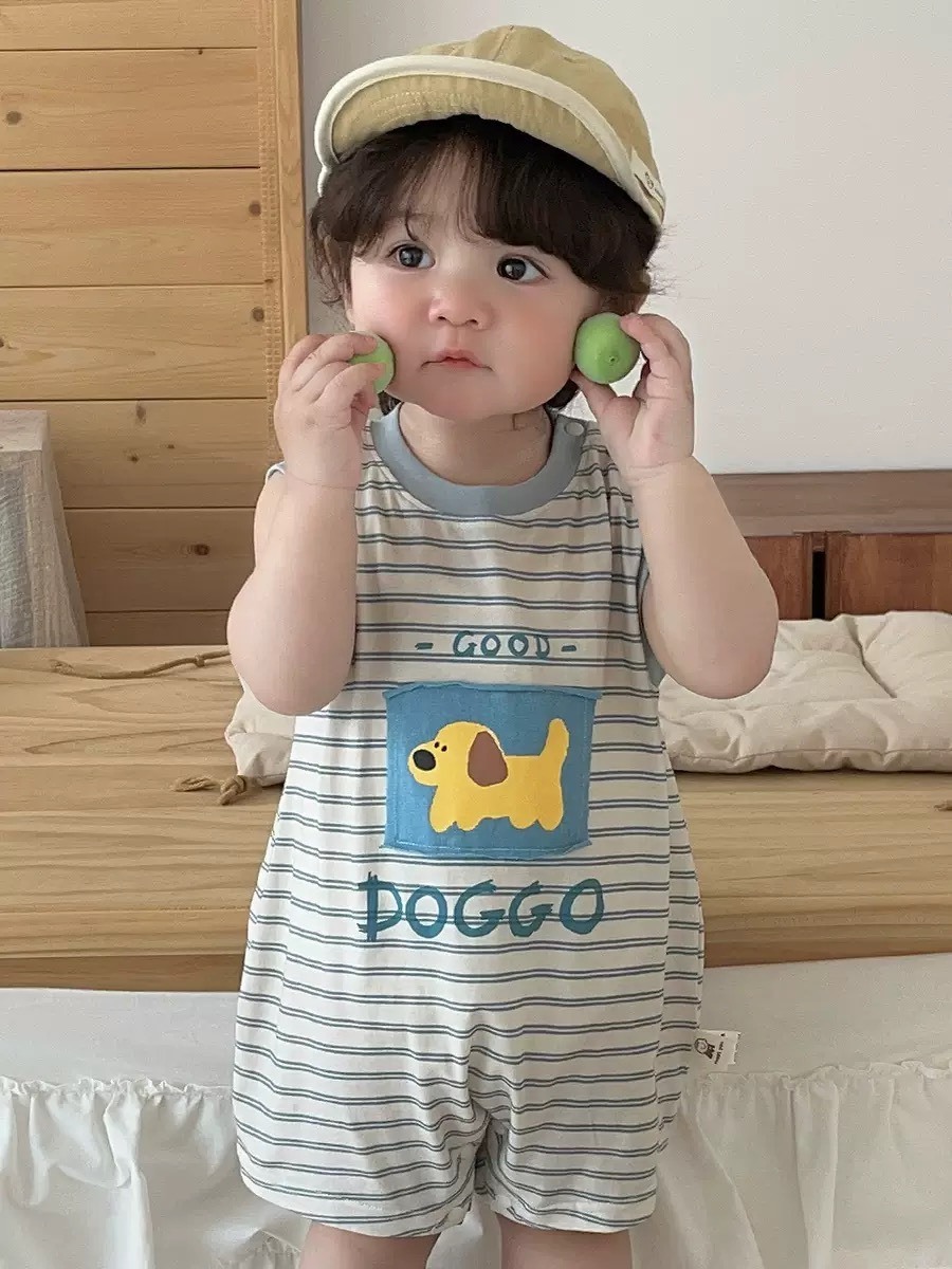 狗狗條紋無袖爬服