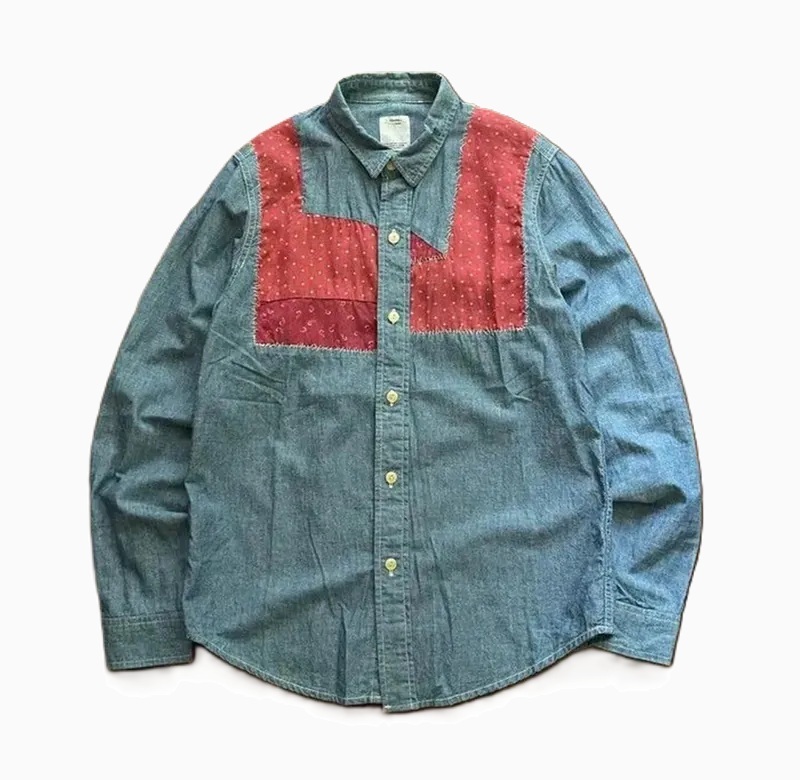 VISVIM GRANGER SHIRT CHAMBRAY PATCHWORK LS  (( USED A )) 中古美品 - BLUE SIZE 3 PRE ORDER ITEM (預訂中)