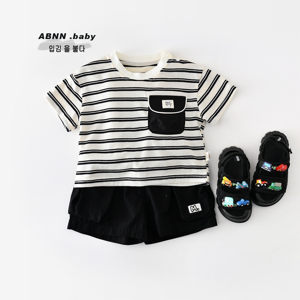 圓領條紋口袋上衣