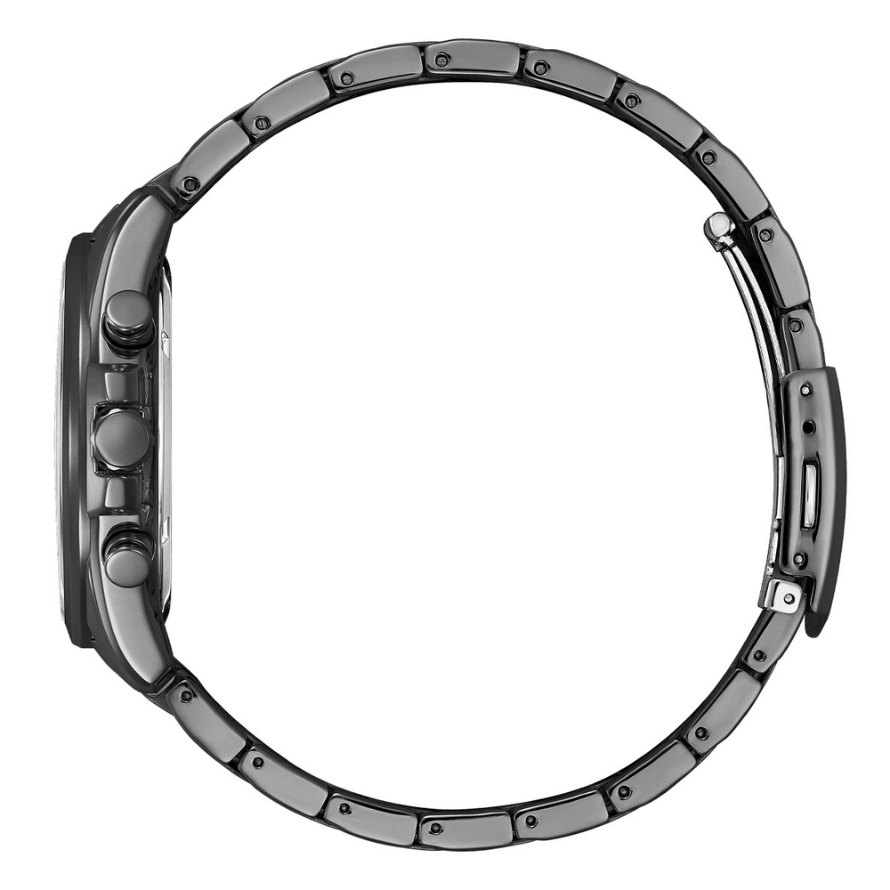 萬年鐘錶 - Citizen 星辰錶  光動能系列 全黑賽車款光動能三眼計時男錶 AT2137-50F  錶徑43MM