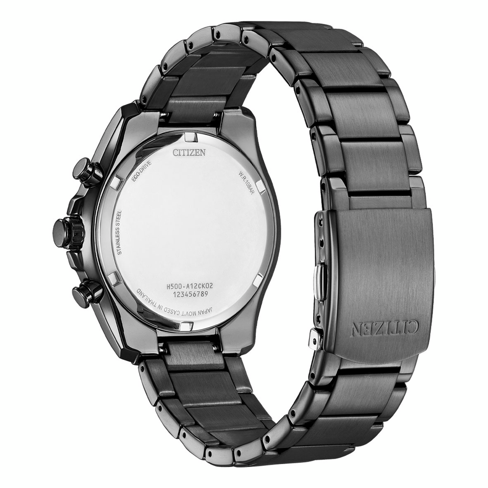 萬年鐘錶 - Citizen 星辰錶  光動能系列 全黑賽車款金色指針光動能三眼計時男錶 AT2137-50E  錶徑43MM