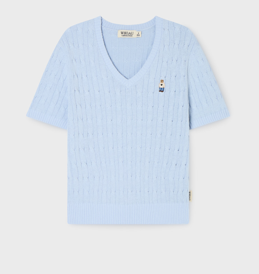 【入LIVECODE重温減至$208一件😱🔥】【WHO.A.U春夏開季🔥】Steve V-neck Cable Short Sleeve Sweater (5 Colors)