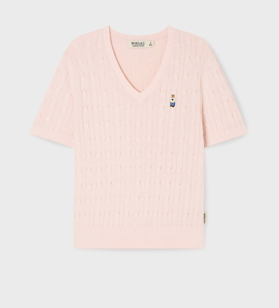 【入LIVECODE重温減至$208一件😱🔥】【WHO.A.U春夏開季🔥】Steve V-neck Cable Short Sleeve Sweater (5 Colors)