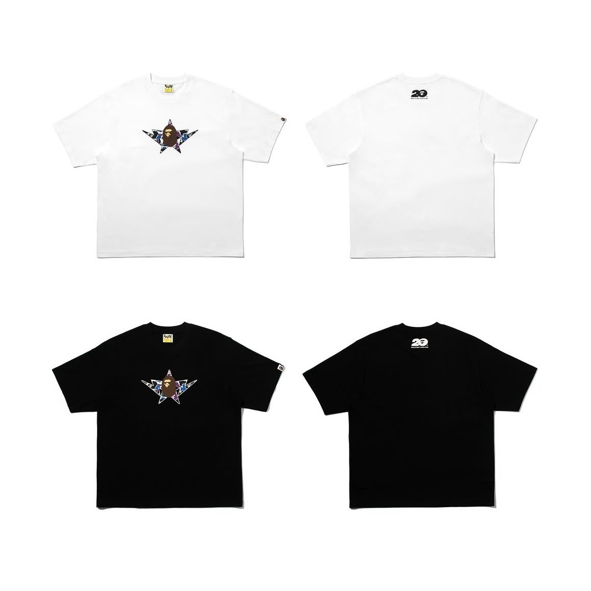 -(B3b01)-A BATHING APE BAPE HONG KONG CAMO T-SHIRT 香港 20 週年限定 猿人 星星 黑紫迷彩 短Ｔ 黑色/白色-001TLM221302M