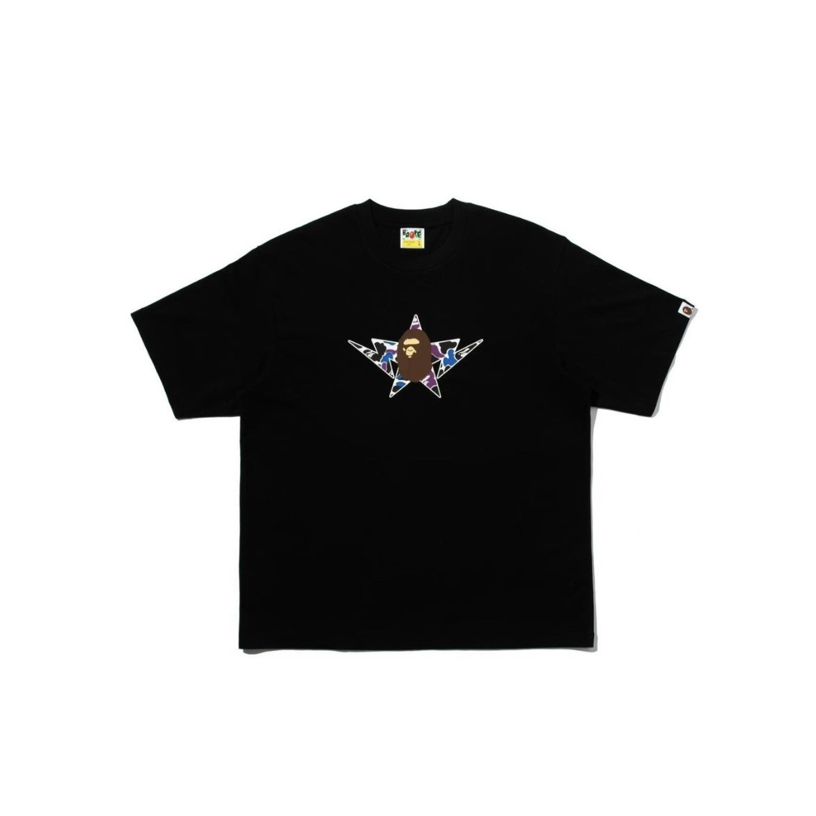 -(B3b01)-A BATHING APE BAPE HONG KONG CAMO T-SHIRT 香港 20 週年限定 猿人 星星 黑紫迷彩 短Ｔ 黑色/白色-001TLM221302M