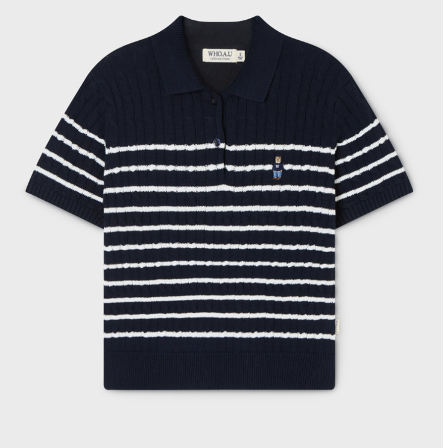 【入LIVECODE一件減至$238😱🔥！】【WHO.A.U春夏開季🔥】Steve Collar Cable Short Sleeve Sweater (2 Colors)