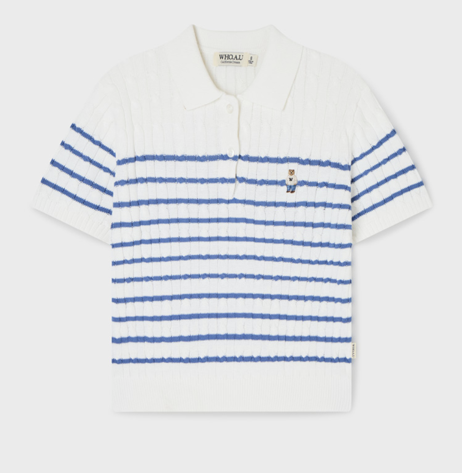 【入LIVECODE一件減至$238😱🔥！】【WHO.A.U春夏開季🔥】Steve Collar Cable Short Sleeve Sweater (2 Colors)