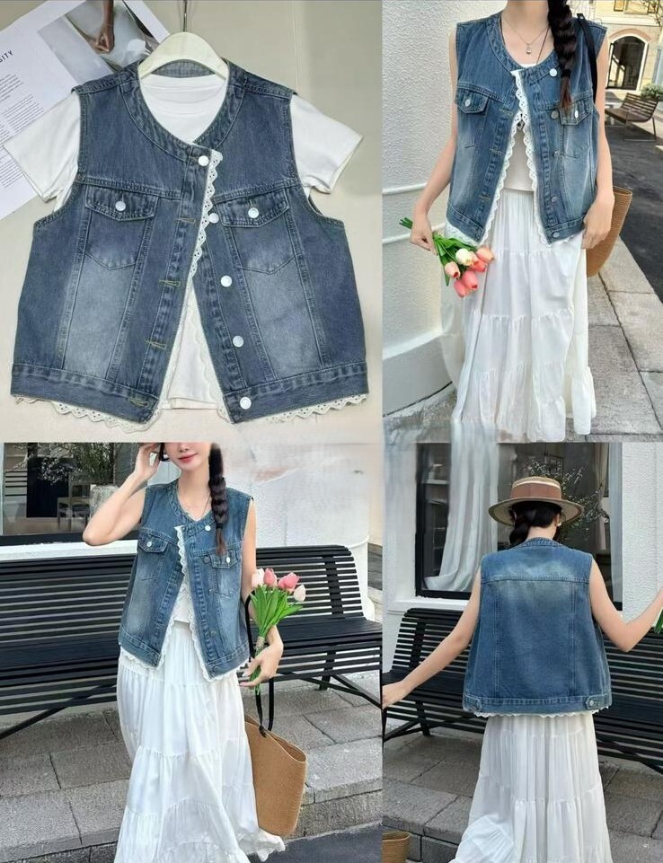 KT02  背心牛仔LACE  胸40   長21   $439 (一口價)