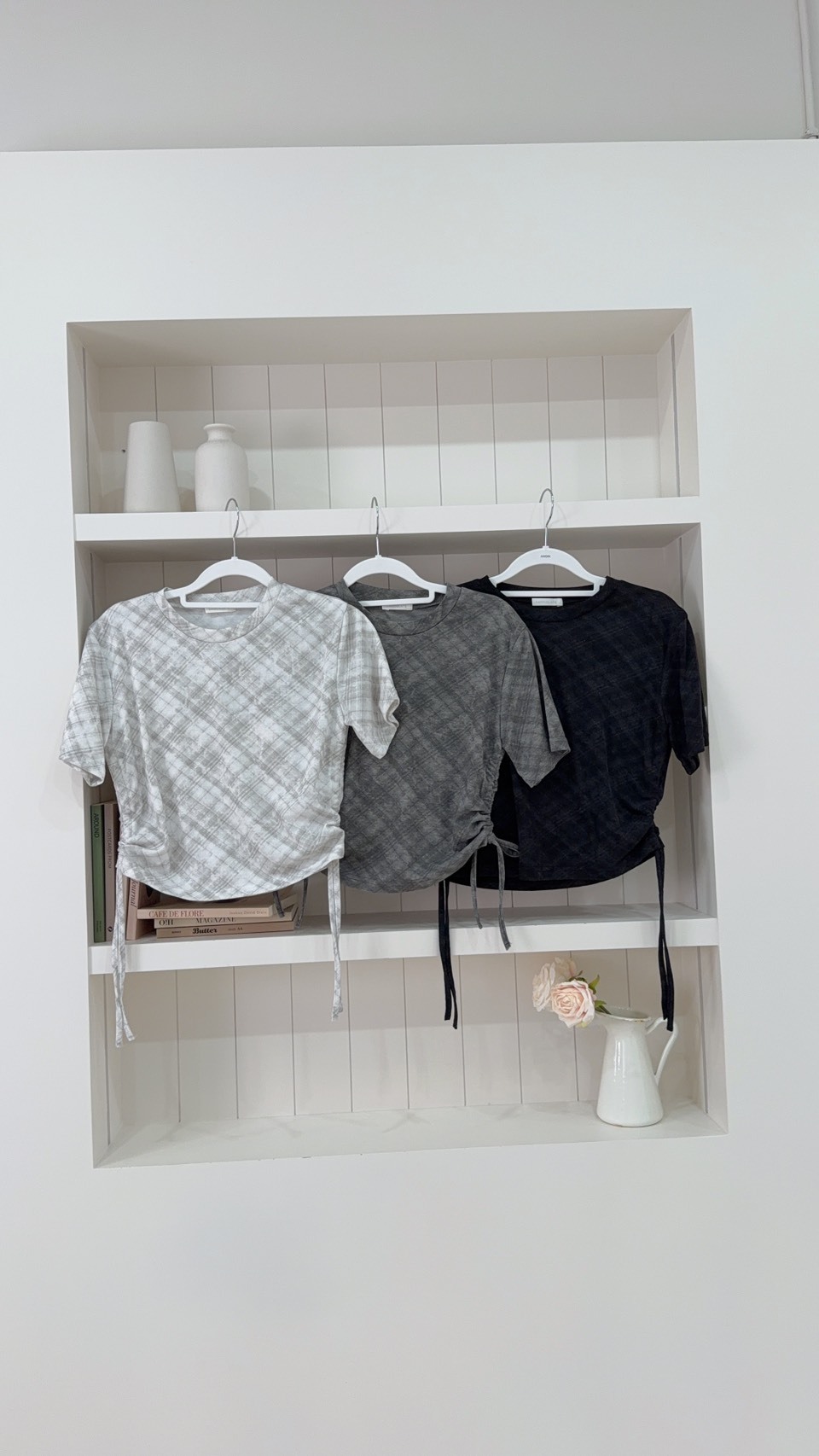 側抽繩格紋TEE 3colors