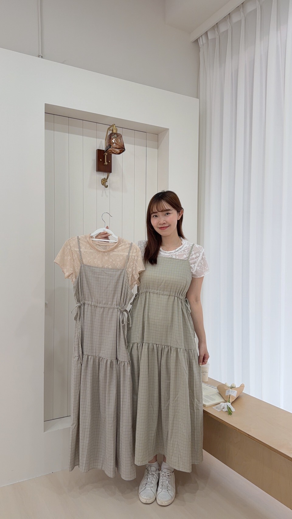 文青女孩格紋洋裝 吊帶可調 2colors