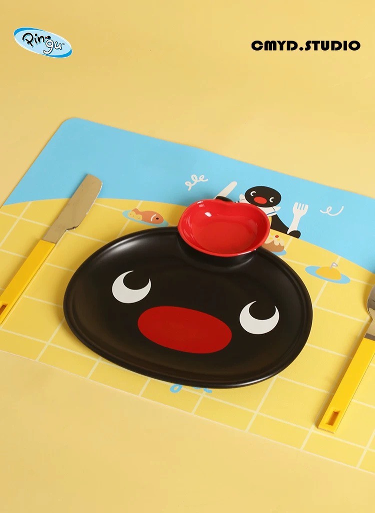 PINGU 企鵝家族 蘋果造型 多功能陶瓷餐盤