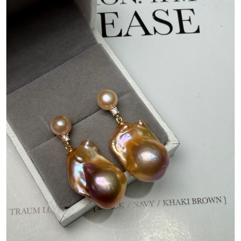 HKAG0412-031 精品巴洛克耳環紫色 (連證書) (A31)