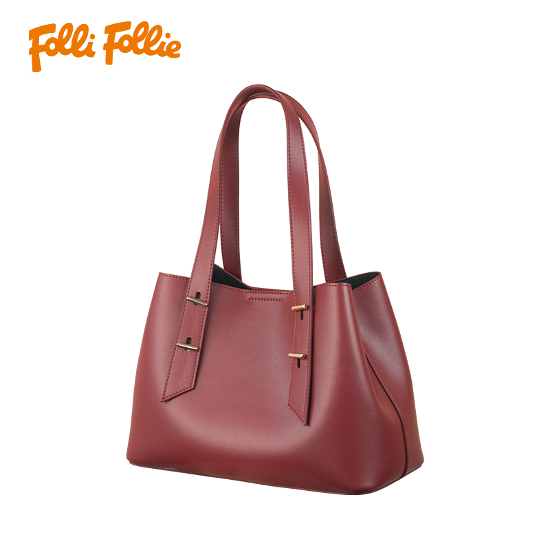【Folli Follie 芙麗芙麗】休閒 時尚 紅色 牛皮 手提 子母包 托特包 SB23SHP004RD