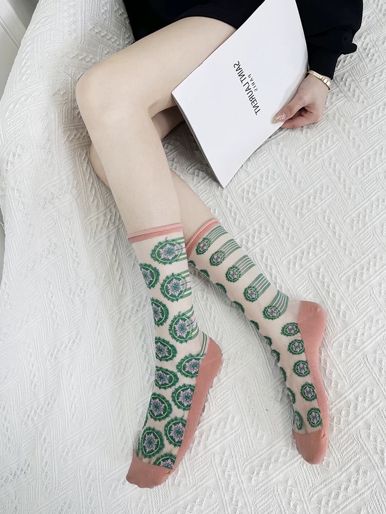 色彩圖案透膚蕾絲襪(特)