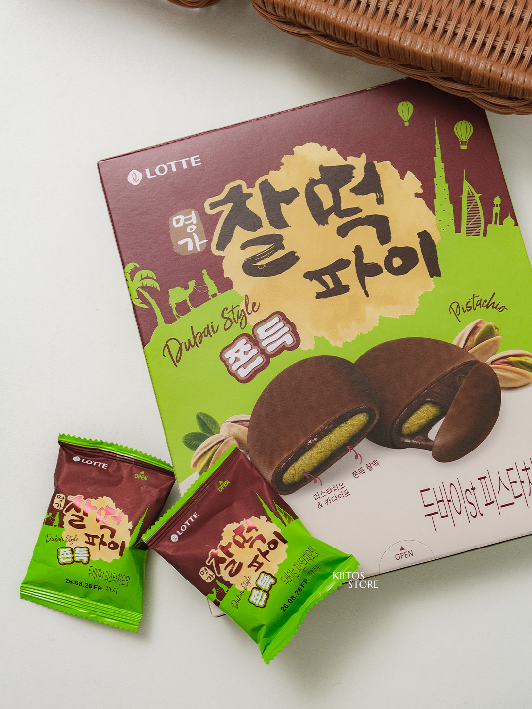 【預購】韓國 LOTTE 樂天 杜拜巧克力Q餅 杜拜巧克力麻糬派 300g 10入/盒