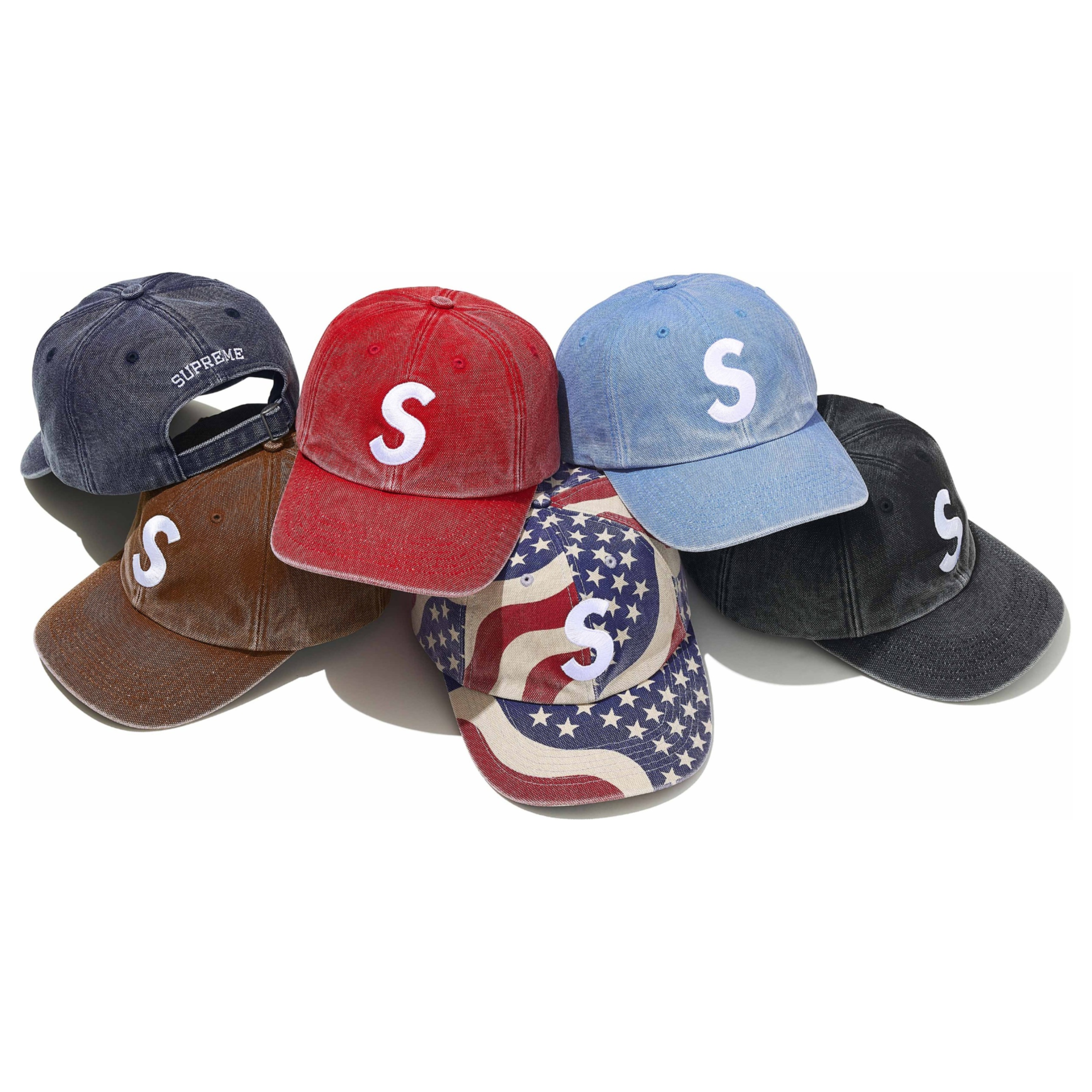 2026SS SUPREME PIGMENT COATED S LOGO 6-PANEL 美國國旗水洗硬