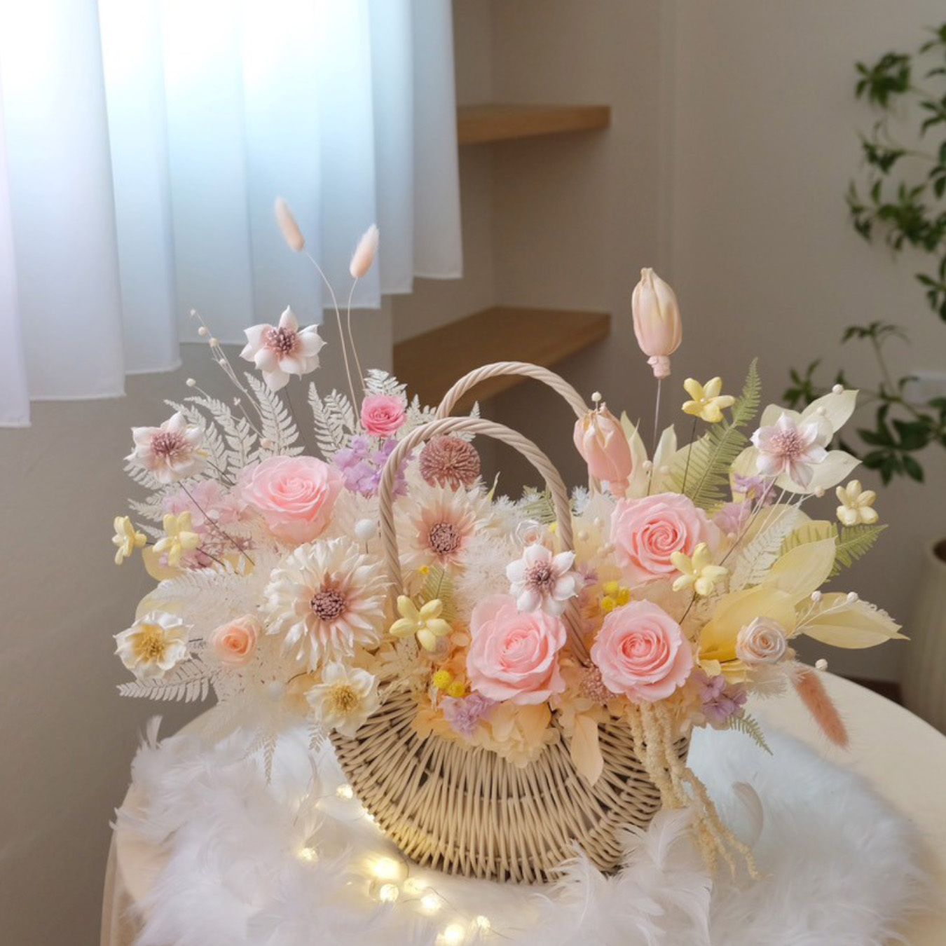 客訂製永生盆花 黃粉色