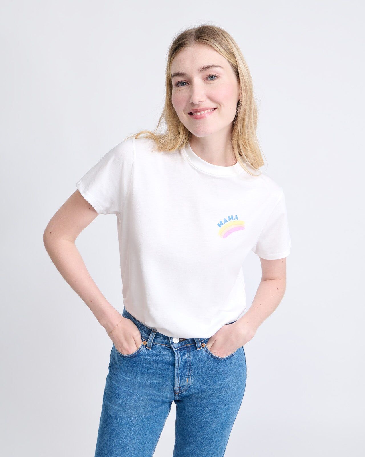 Mama Rainbow Organic Cotton T-shirt — White | émoi émoi