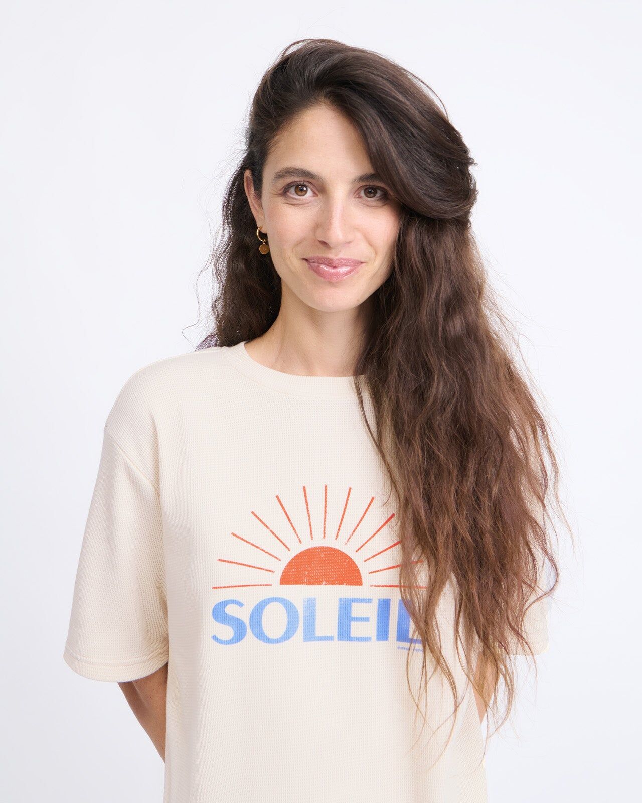 Soleil Women's Waffle Organic Cotton T-shirt — Cream | émoi émoi