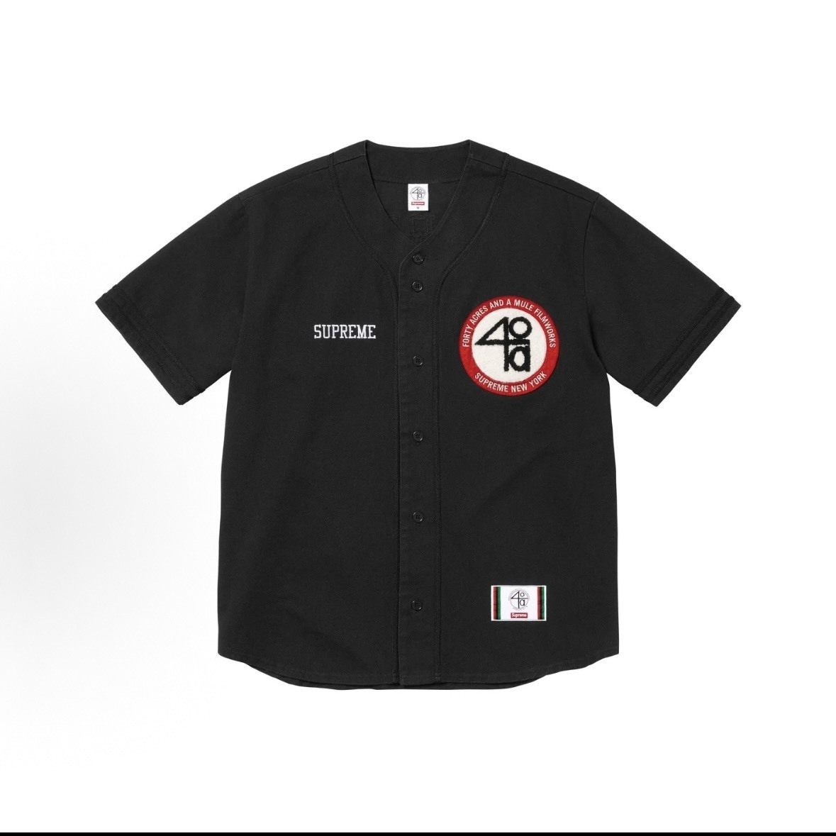 【Focus Store】現貨秒發 40 Acres x Supreme SS25 Twill Baseball Jersey "Black" 短袖棒球衫